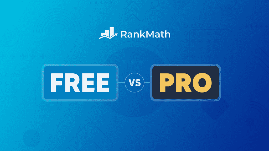 Rank Math SEO banner with words Free vs Pro version